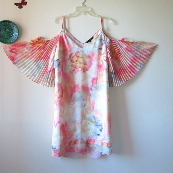 White House Black Market Flutter Sleeves Pastel Floral Cold Shoulder Dress Sz.12 - Picture 1 of 16